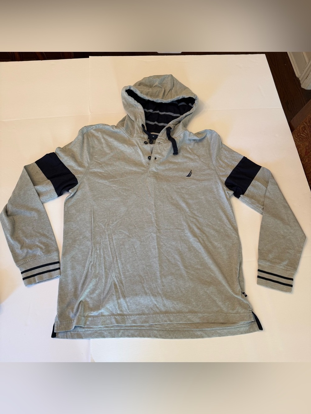 Nautica Men's Sustainably Crafted Rugby Hoodie in Gray Heather, Size Medium